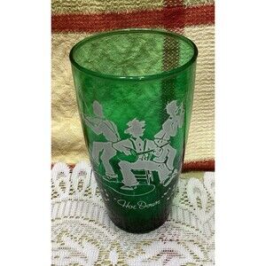 Vintage Anchor Hocking Forest Green Gay Nineties Glass 1950-65 Great Graphic